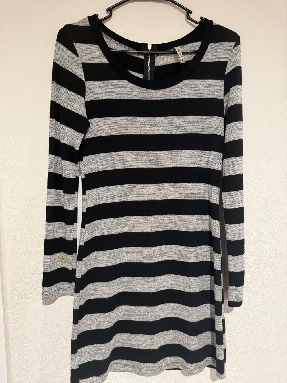 Promesa Black and Gray Striped Long Sleeve Dress